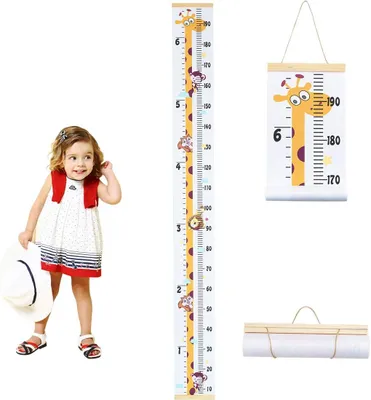 Imagen del producto de Varilla de medición para medir el crecimiento, con forma de jirafa, hecha de madera, con cubierta de lona impermeable, de 150 cm, ideal para habitaciones infantiles