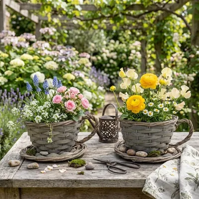 Produktbild von 2er Set Natürliche Pflanztasse ca. 11 cm - Gartendekoration