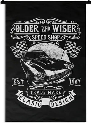 Produktbild von MuchoWow® Wandteppich Wandbehang Mancave - Auto - Flagge - Retro 90x135 cm Tapisserie Dekoration Wandtuch - Baumwolle - Wandskulptur