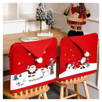 Produktbild von Stuhlhussen Weihnachten 6er Set, Universelle Stretch-Stuhlbezüge für die Weihnachtsdekoration
