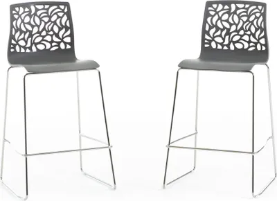 Immagine prodotto di Set di 2 sgabelli da interno in resina con gambe in fibra di vetro e metallo - design moderno ed elegante, ideale per cucina e bancone - ANNA XL - Grigio scuro