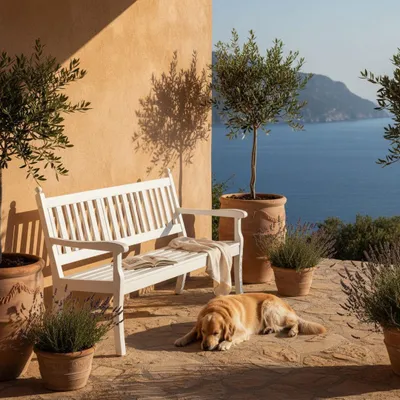 Produktbild von Gartenbank Aruba | 3-Sitzer | Weiß | HxBxT 88x160x69cm | Witterungs- & UV-beständiger Kunststoff | Parkbank Sitzbank Außenbereich Garten Balkon Terrasse