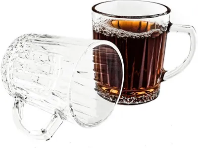 Zdjęcie produktu dla zestaw 6 szklanek z uchwytem, szklanki do kawy i herbaty z falistym wzorem 240 ml