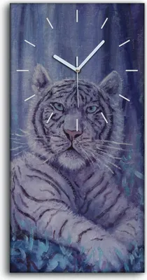 Produktbild von Wanduhr Uhr Wandbild Leinwand 30x60 Porträt eines Tigers im Wald bei Nacht - weiße Hände
