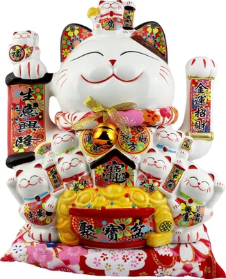Produktbild von Glückskatze Maneki-Neko Familie Porzellan 30cm weiß winkende Katze Lucky cat