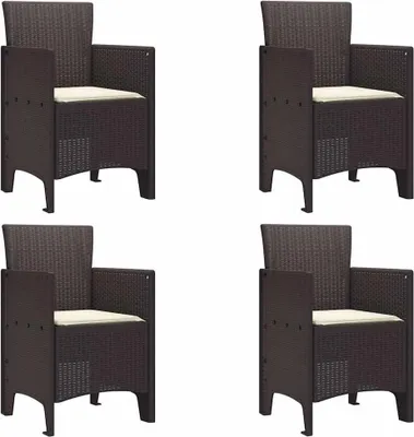 Image de vidaXL Chaise de jardin avec coussins, lot de 4, marron, 53 x 49 x 85 cm, polypropylène