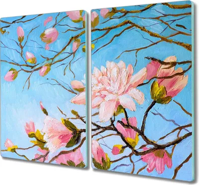 Produktbild von Coloray Hackbrett Kochplattenabdeckung Herdabdeckplatte 2x30x52 cm Schneidebrett Küchenbrett - Zweige der Blumen Natur