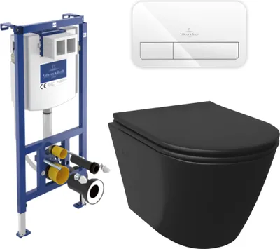 Produktbild von Alpenberger Hänge WC Set | Spülrandlos | ViConnect Spülkasten | Villeroy & Boch | WC mit Absenkautomatik | Nano-Beschichtung (9035, mit Betätigungsplatte)