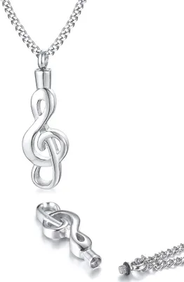 Produktbild von Asche Anhänger: Mini Urne Kette „Notenschlüssel“ Silber