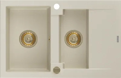 Produktbild von Mexen Gaspar 1,5-Becken-Granitspüle mit Abtropffläche 737 x 475 mm, Beige, Siphon Gold - 6507731505-69-G
