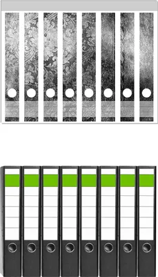 Produktbild von Wallario 8 Stück schmale Ordner inkl. Klebeetiketten mit Motive Schnörkelmuster in grau -  Set mit Rückenschildern / Ordnerrücken Stickern