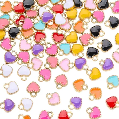 100 Herz-Anhänger, Emaille, bunt, für DIY-Schmuck