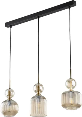 Produktbild von Hängelampe Rauchglas Metall E14 H: max. 90 cm Schwarz Cognac 3-flammig länglich Modern Pendelleuchte