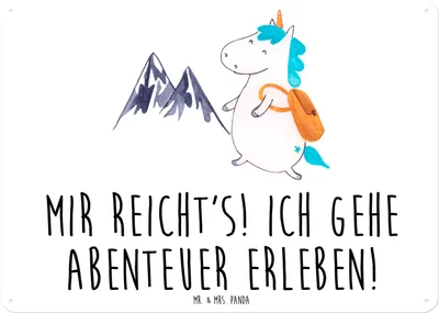 Produktbild von Mr. & Mrs. Panda tafel Einhorn Bergsteiger DIN A6 - Weiß - Geschenk, Urlaub, Blechtafel, Blechschild, Abenteuer, Wandbild, Weltreise, Einhörner, Unicorn, Magnetschild