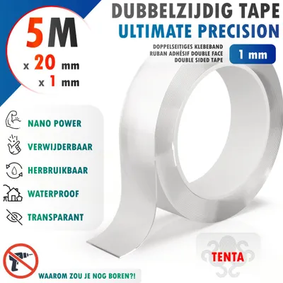 Productafbeelding van Dubbelzijdig Tape 5m x 20mm x 1mm - TENTA Ultimate Precision