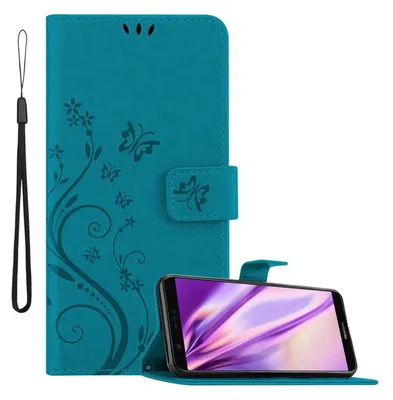 Image de Cadorabo Housse pour Huawei P SMART 2018 / Enjoy 7S Housse de protection en bleu Housse pour portable Etui Case Fleurs Flower