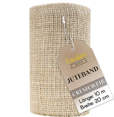 Obrázek produktu pro Creative Deco Bílá Jutová Stuha Jutový Stolní Běžec | Role 20 cm x 10 m | Svatební Dekorace | široká Přírodní Hnědá Tkanina | Umění a řemesla | Jutová Textilní Stuha | Dekorativní Stuha Boho