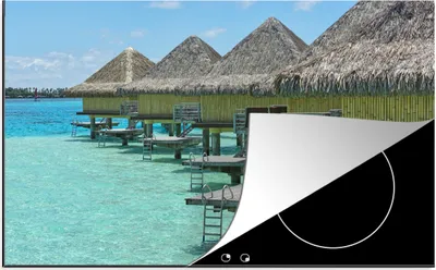 Produktbild von KitchenYeah© Herdabdeckplatte Wasserbungalows auf Bora Bora , 81x52cm, Küche Deko, Glaskeramikkochfeld Herdabdeckung, Abdeckplatte fùr Kochfeld