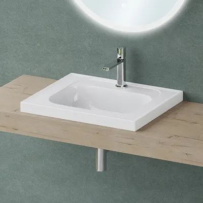 Produktbild von Mai & Mai Waschbecken Glänzend Weiß Einbauwaschbecken Waschtisch Mineralguss Rechteckig Waschplatz BTH: 60x50x16.5cm Colossum3601