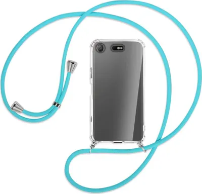 Produktbild von Handykette Backcover-Schutzhülle mit Band (Metall silberfarben) für Sony Xperia XZ1 Compact - türkis