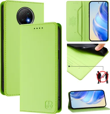 Obrázek produktu pro Kožené pouzdro pro Xiaomi Redmi Note 9T, flipové pouzdro s přihrádkami na karty, peněženkou a stojánkem Zelený