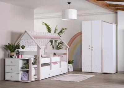 Produktbild von Kinderzimmer-Set Rainbow in Weiß/Rosa 4-Teilig