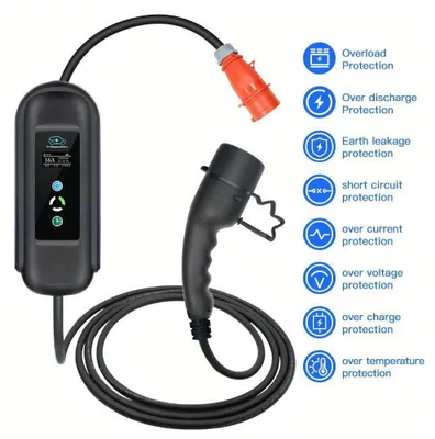 Immagine prodotto di Cavo di ricarica per auto elettrica - Cavo di ricarica per veicoli elettrici - Caricabatterie domestico - Caricabatterie portatile - Cavo di tipo 2 - 11 kW trifase