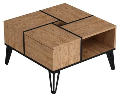 Image de Table basse en panneau mélaminé pin Atlantique et noir 71,8 x 43,8 x 71,8 cm