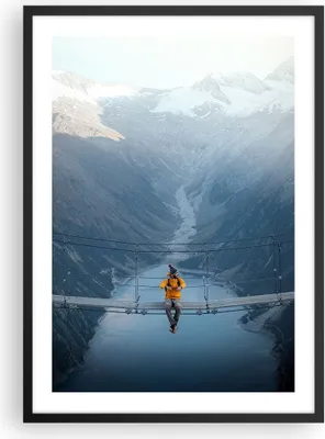 Produktbild von Gerahmtes Poster - Schwarzer Rahmen - Berge Winter Brücke - 50x70 cm - Wand Bild - Wanddeko - Wandbilder - Kunstposter - Wandposter - Bilderrahmen - Bilder - Kunstdruck - P2BPA50x70-5181