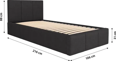 Zdjęcie produktu dla Muralo Łóżko Pojedyncze do Sypialni 90x200 cm Łóżko Tapicerowane z Pojemnikiem Grafitowe