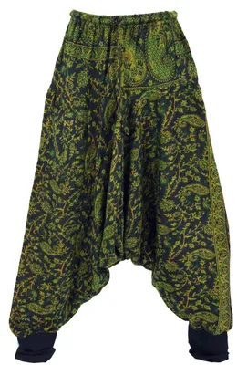 Produktbild von Flauschige Haremshose, Boho Pluderhose, Pumphose, Aladinhose - Grün/Paisley, Damen, Polyacryl, Hosen