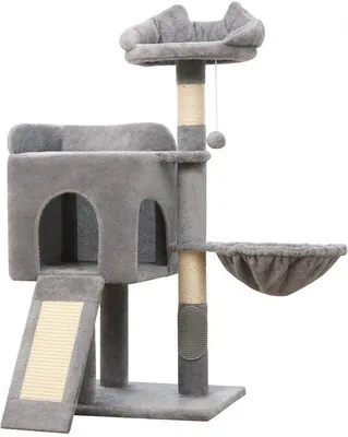 Produktbild von Unyqoos® Kratzbaum – eleganter mehrstufiger Katzenbaum mit 100% Sisal, gepolsterten Liegeflächen, stabiler breiter Basis, schwarz – Aktivitätszentrum zum Klettern & Entspannen