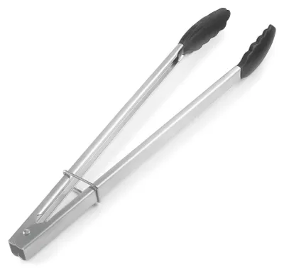 Küchenpinzette 30 cm, Edelstahl/Silikon schwarz, hitzebeständig bis 250 °C