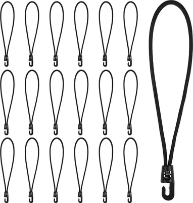 Produktbild von Bungee-Kordeln mit Haken - 18 Stück, 25 cm Multifunktionale Elastische Seile für Camping und Zelte