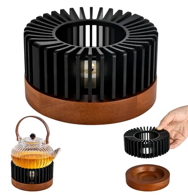 Teewärmer aus Aluminiumlegierung mit Holzfuß, Ø 11 cm, Höhe 6 cm