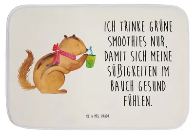 Produktbild von Mr. & Mrs. Panda Badteppich Eichhörnchen Smoothie - Weiß - Geschenk, Diät, Badezimmerteppich, Badezimmer Matte, Abnehmen, Badematte, Lustige Sprüche, Badvorleger