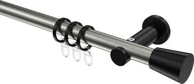 Produktbild von Interdeco Gardinenstange / Vorhangstange Edelstahl-Optik / Schwarz, Typ Platon Sitra (Konus), 20 mm Ø 1-läufig, 240 cm