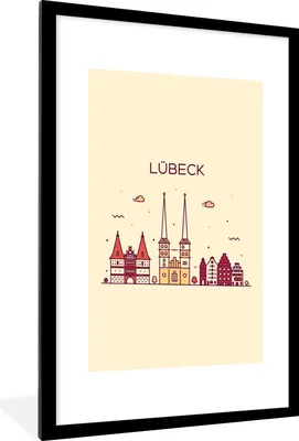 Produktbild von MuchoWow® MuchoWow® Gerahmtes Poster Lubeck - Deutschland - Skyline 60x90 cm - Poster mit zchwarzem Bilderrahmen - Dekoration - Wandposter Wohnzimmer - Hochwertig