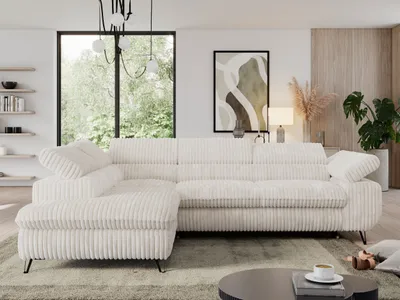 Produktbild von Sofa L-form, mit Bettkasten, Modern Wohnzimmer Ecksofa, Couchgarnitur, Schlaffunktion - PEDRO L - Cord - Beige - Links