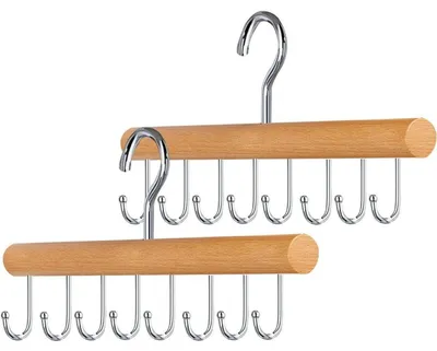 Productafbeelding van Gordelhouder, 2 stuks, hout, met 8 haken, ideaal voor kledingkasten, ruimtebesparend, geschikt voor ondergoed, sjaals en stropdassen