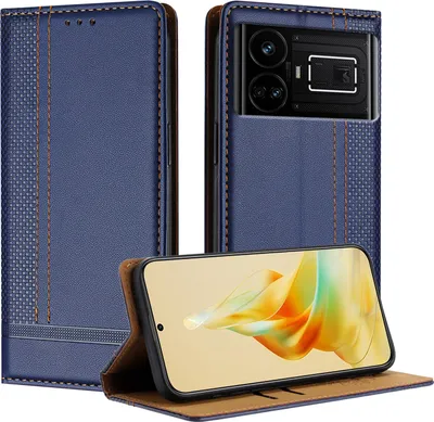 Produktbild von Handyhülle für Realme GT5 5G Leder Flip Klappbare Schutzhülle mit Standfunktion Blau