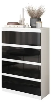 Image de Commode blanc mat / noir brillant à 4 tiroirs – Petite commode pour chambre à coucher et salon – Buffet moderne – GABRIEL
