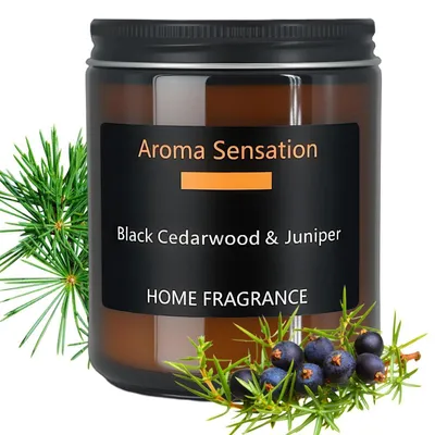 Image de Bougie parfumée "Cèdre", pot en verre, 200g, cire de soja, durée de combustion : 80 heures. Idée cadeau pour elle et pour lui