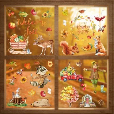 Image de Décoration de fenêtre d'automne : 9 autocollants en forme de feuilles