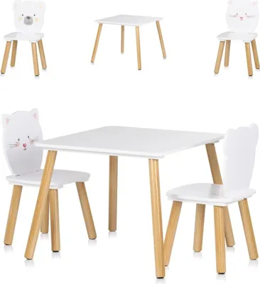 Image de Chipolino Enfants Set de table motif animalier Table 2 chaises, bois, ensemble de sièges, dès 2 ans blanc