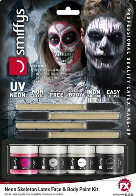 Produktbild von Flüssiglatex Set mit Applikator 4 x 29,5 ml - Neon Skelett