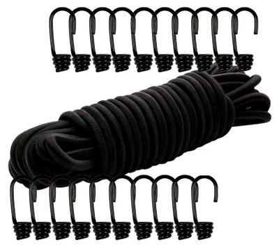 Produktbild von Gummiseil 10 m Schwarz 10 mm mit 20 Spiralhaken