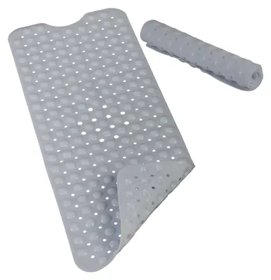 Productafbeelding van Relaxdays badmat, met zuignappen, PVC, voor kinderen en volwassenen, BxL: 97 x 39 cm, antislip badmat, grijs