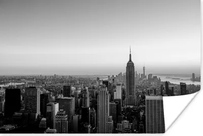 Produktbild von MuchoWow® Poster Skyline von New York mit einem Sonnenuntergang - schwarz und weiß 180x120 cm - Fotoplakat