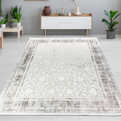 Image de Tapis vintage de haute qualité et facile d'entretien pour le salon et la salle à manger avec des motifs orientaux en crème Taille - 160 x 230 cm